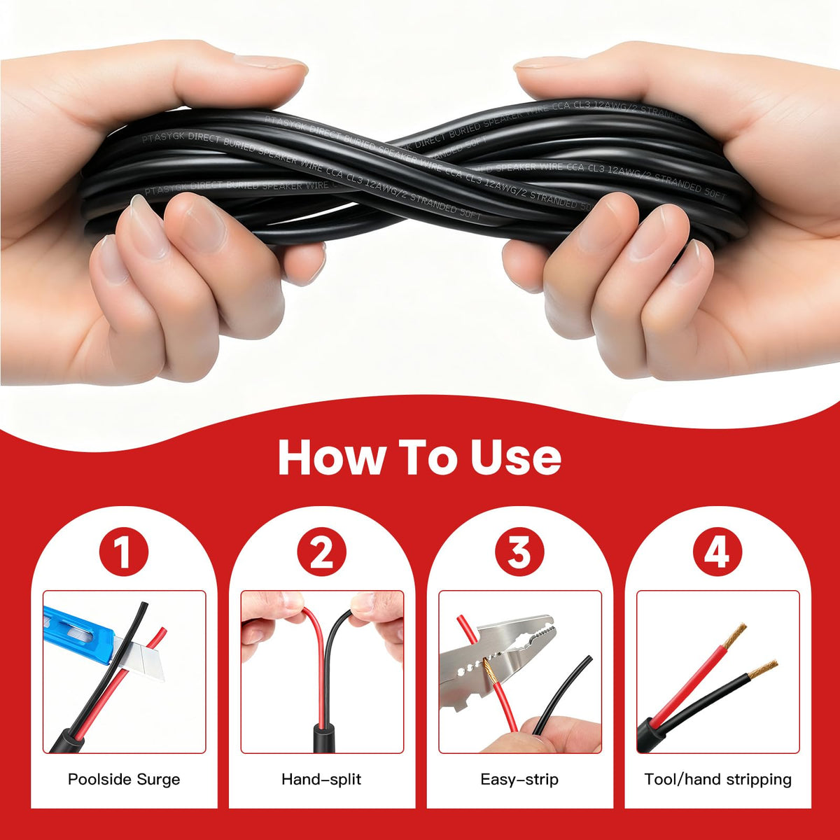 PTASYGK cable next to a hand for scale showing 16-gauge flexibility