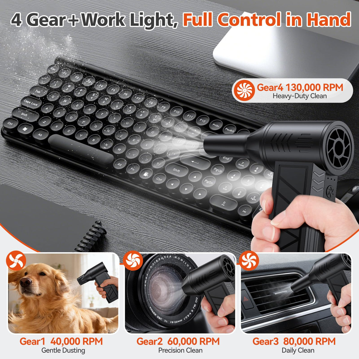 PTBGLV LED light illuminating dark crevice for precise cleaning in low light