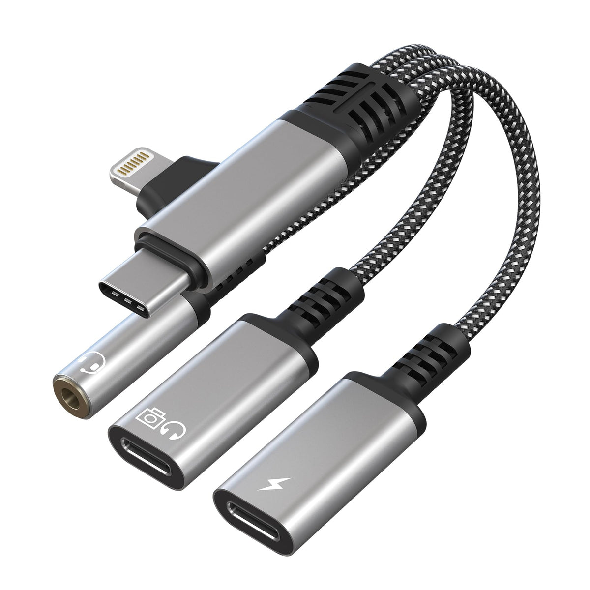 Pubiohs adapter front view showing three ports and compact design for flexible charging