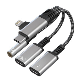 Pubiohs adapter front view showing three ports and compact design for flexible charging