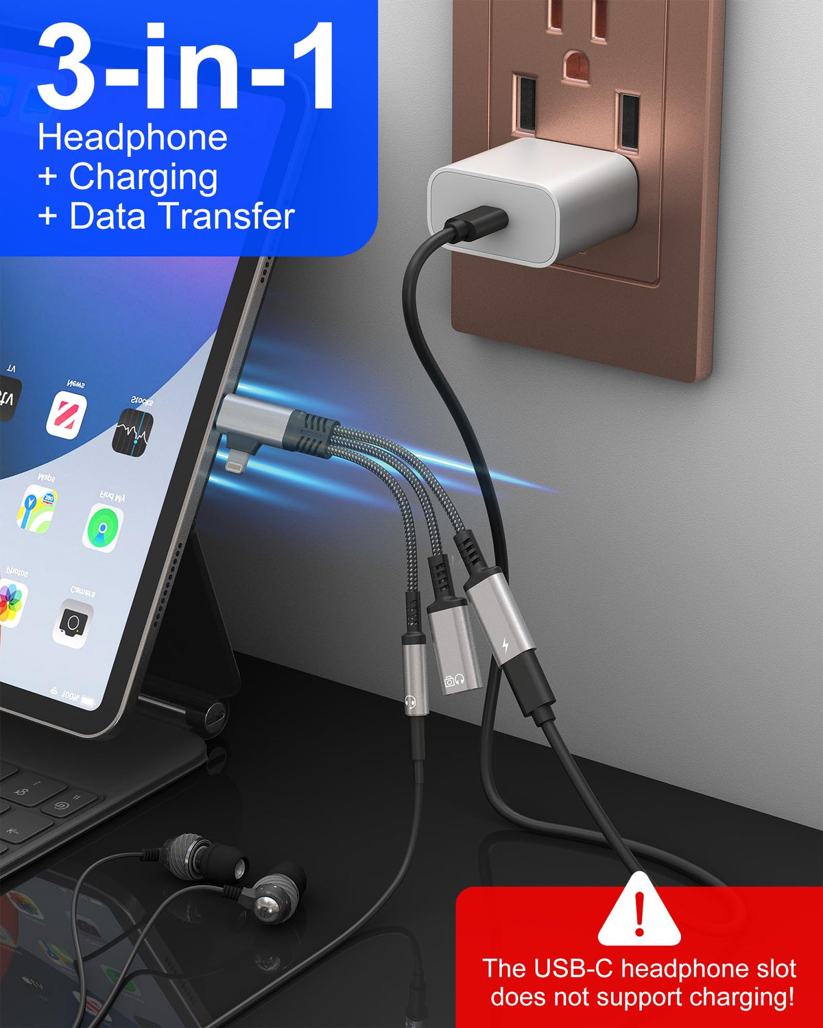 Pubiohs adapter connected to a smartphone while charging and playing music for uninterrupted use
