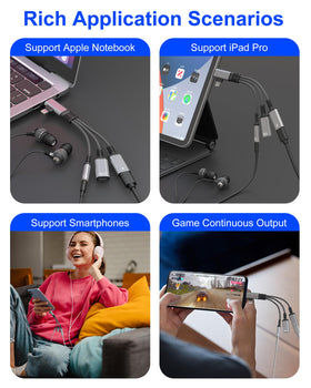 Pubiohs adapter on a travel bag with phone and earphones showing ideal travel setup