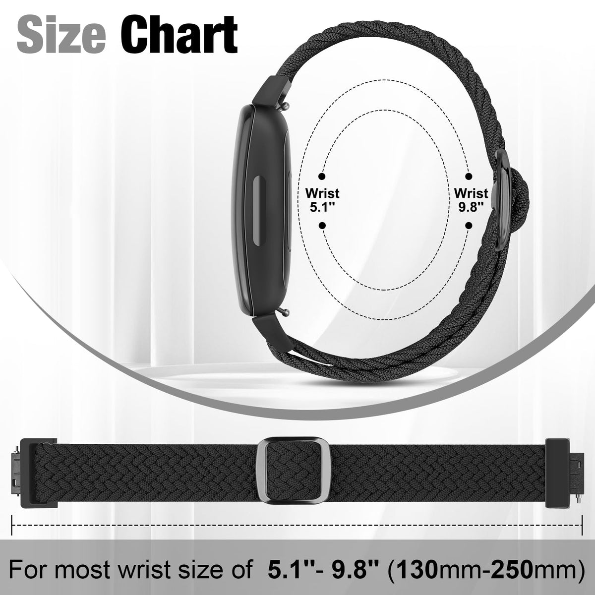Puhuite elastic braided band for Inspire with soft, skin-friendly fabric and flexible fit.