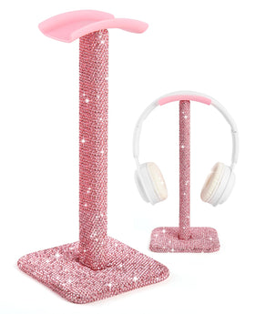 Pulchrum cute pink headphone stand with rhinestones keeps headphones accessible and stylish.