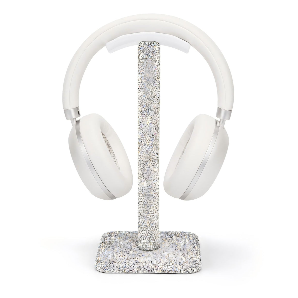Pulchrum rhinestone headphone stand base keeps headphones secure on desk.