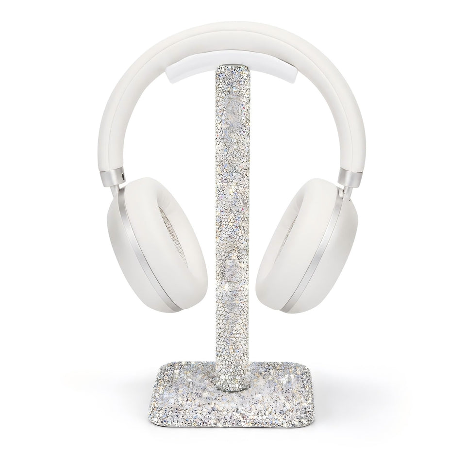 Pulchrum rhinestone headphone stand base keeps headphones secure on desk.