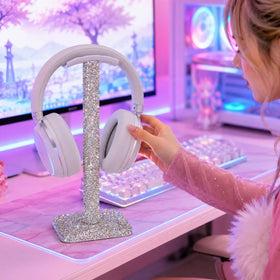 Pulchrum rhinestone headphone stand crystal detail catches light for desk sparkle.