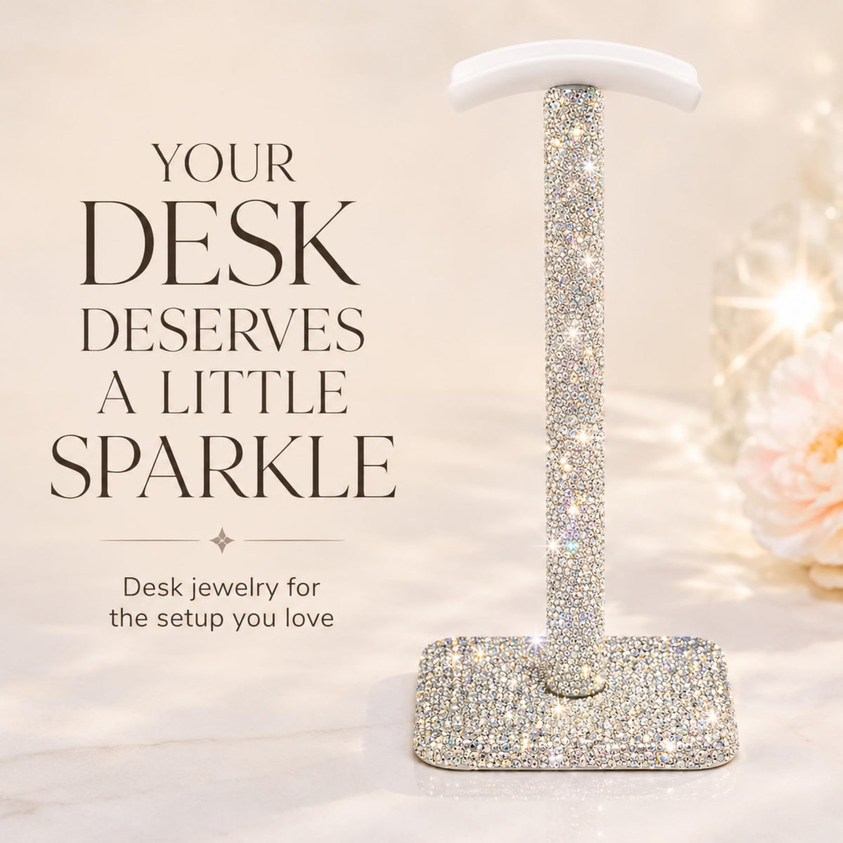 Pulchrum rhinestone headphone stand weighted base prevents tipping during use.