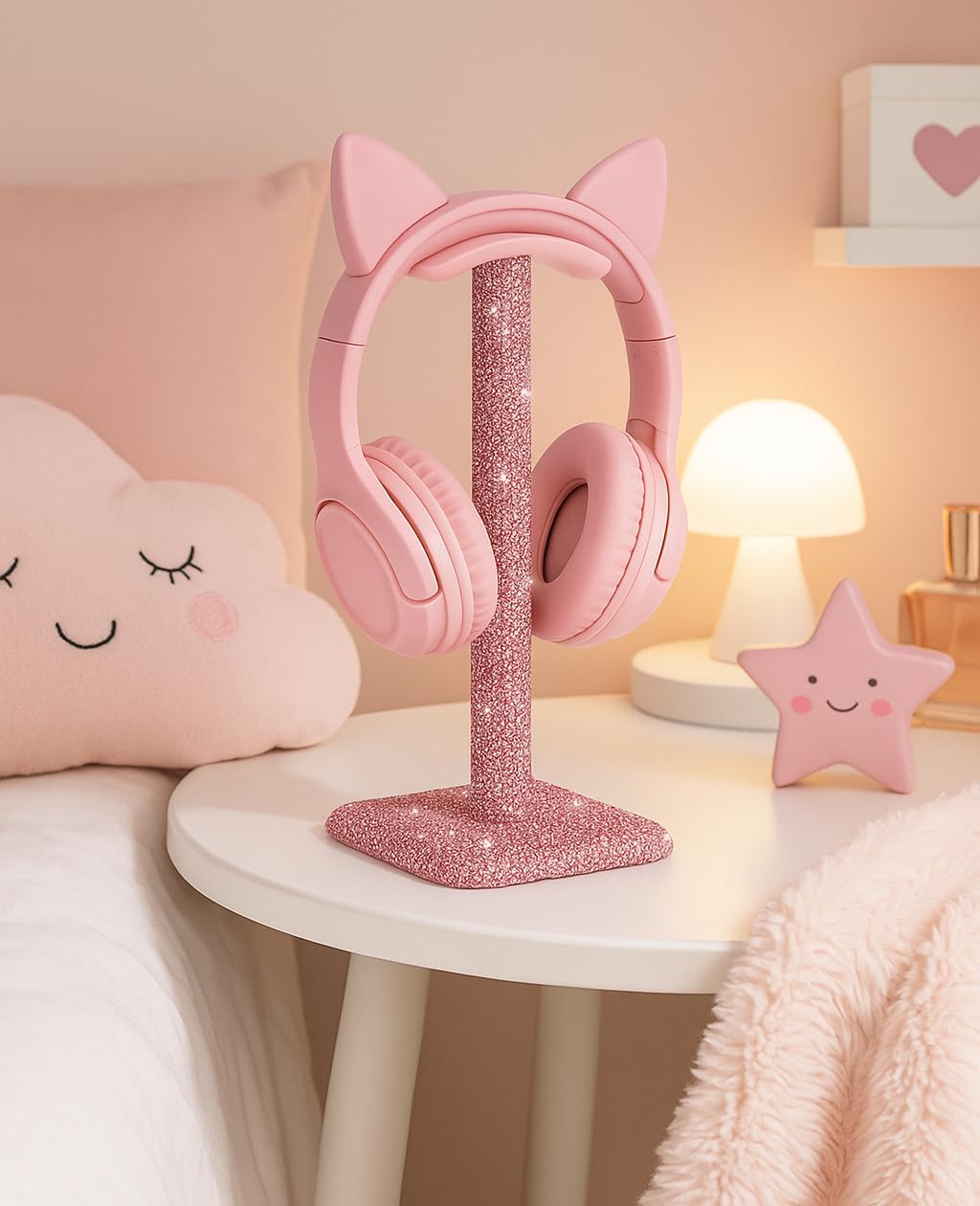 Weighted base stand adds balance on busy desks.
