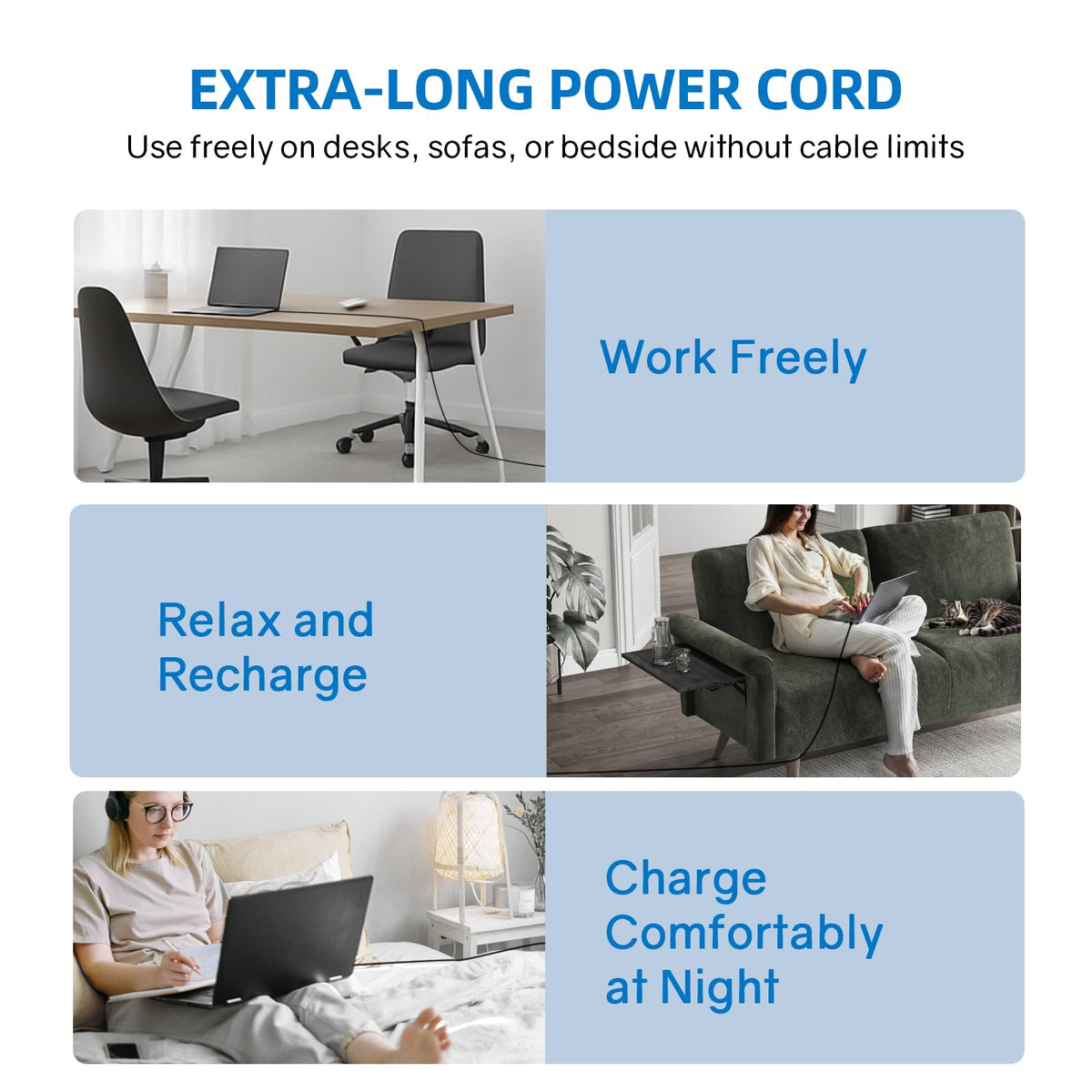 PULINA packaging shows charger, long cord, and quick-start guide for easy use.