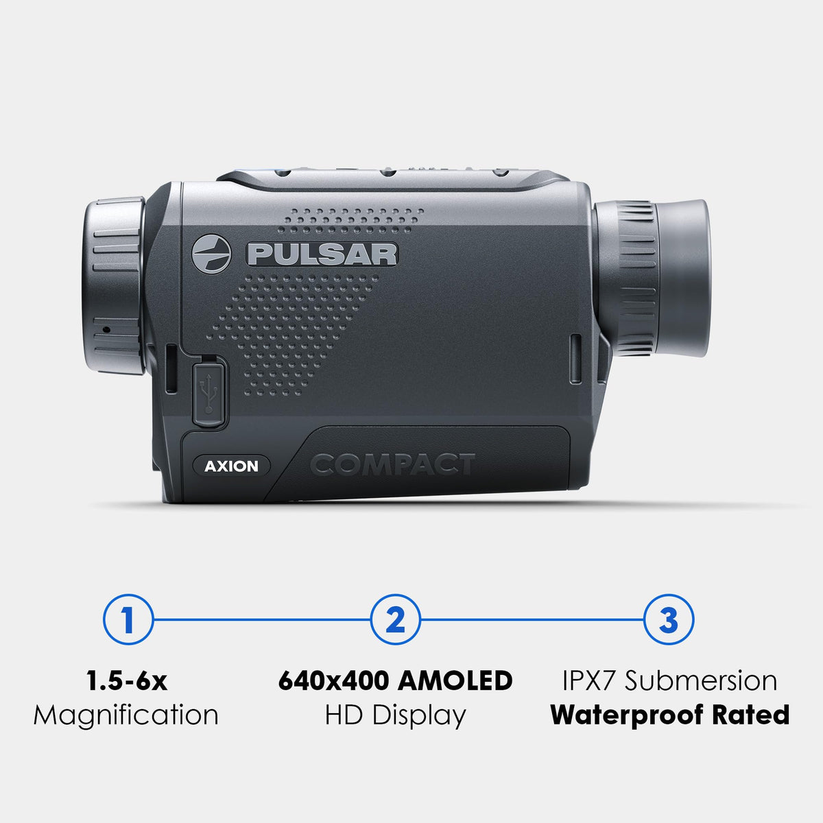 Pulsar Axion XQ19 display provides 640x400 AMOLED clarity for quick heat interpretation.