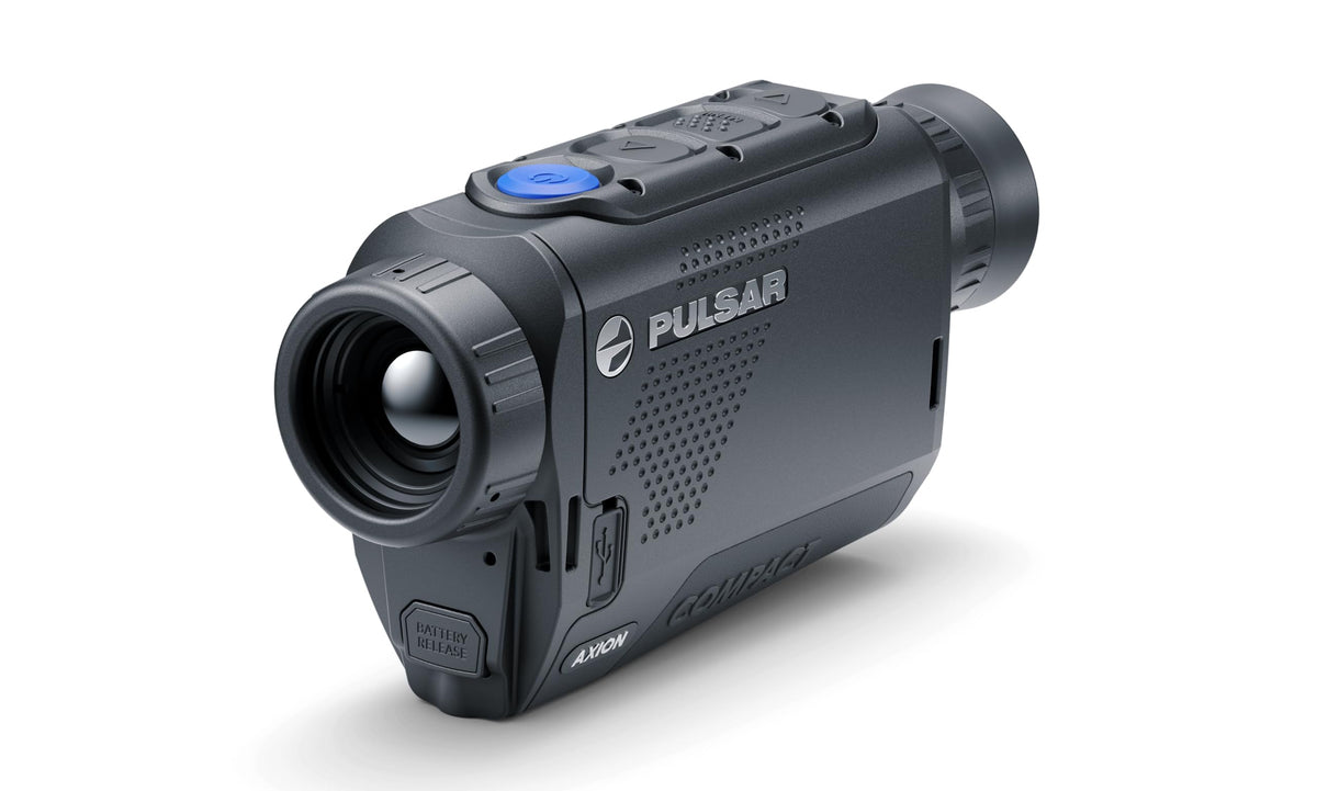 Pulsar Axion XQ19 compact thermal sensor offers crisp heat imaging through brush.