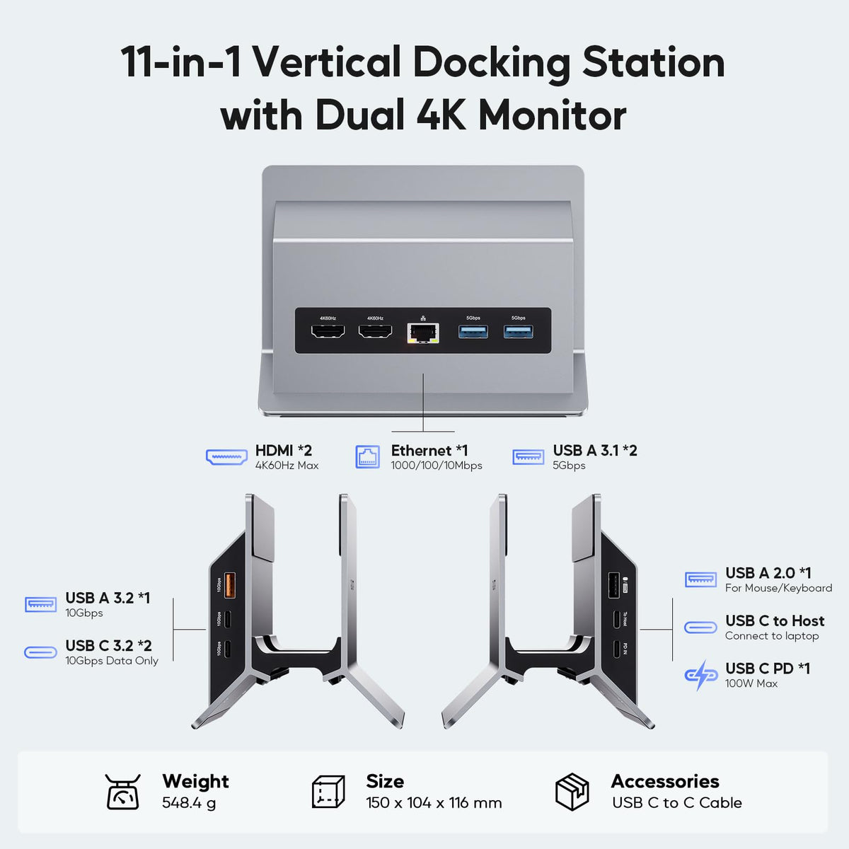 PULWTOP docking station showing two HDMI 4K60 ports for two displays.