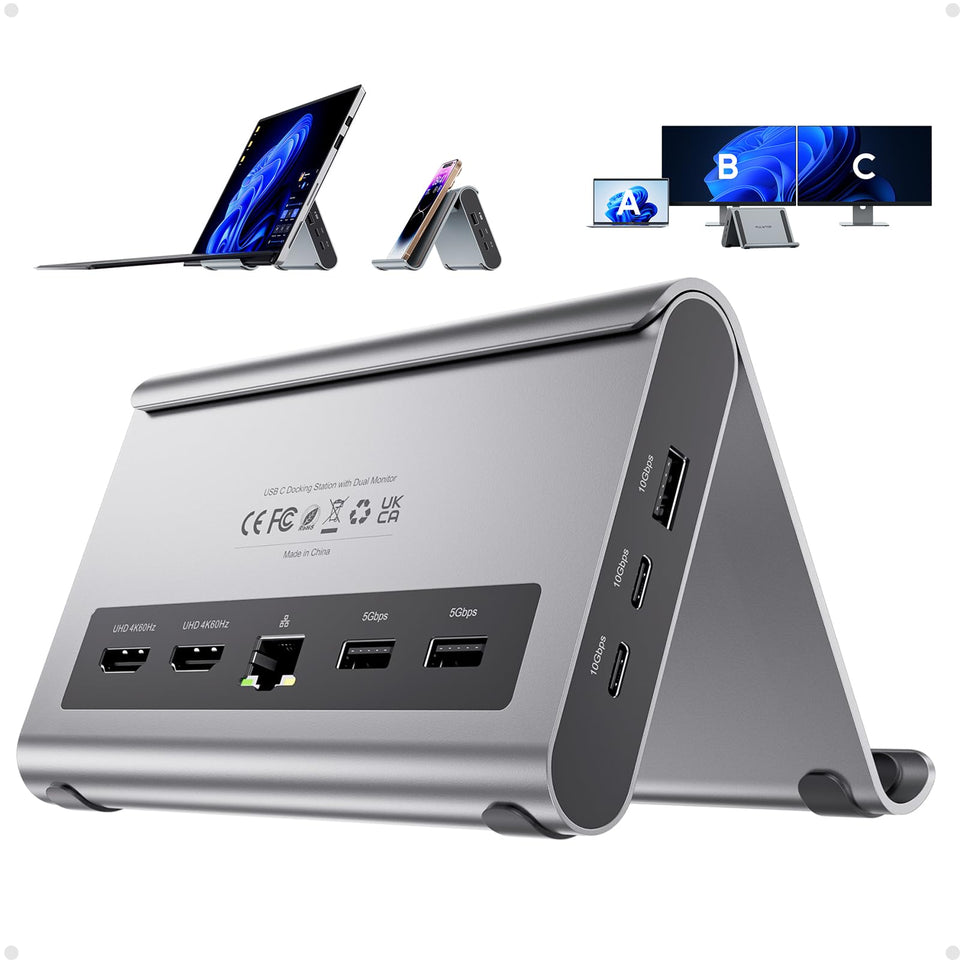 PULWTOP USB-C docking station setup showing expanded desk connectivity