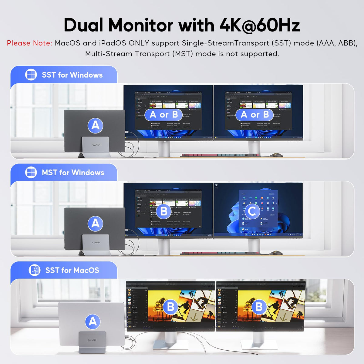 PULWTOP vertical stand design improves airflow around the laptop.