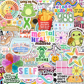 Puraesla mental health stickers pack collection for journaling and office decor with positive messages.