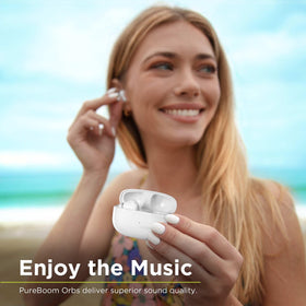 PureGear PureBoom ergonomically designed earbuds for all-day comfort.