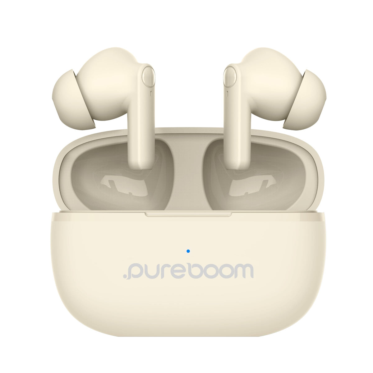 PureGear PureBoom earbuds in case for portable charging and wireless listening.