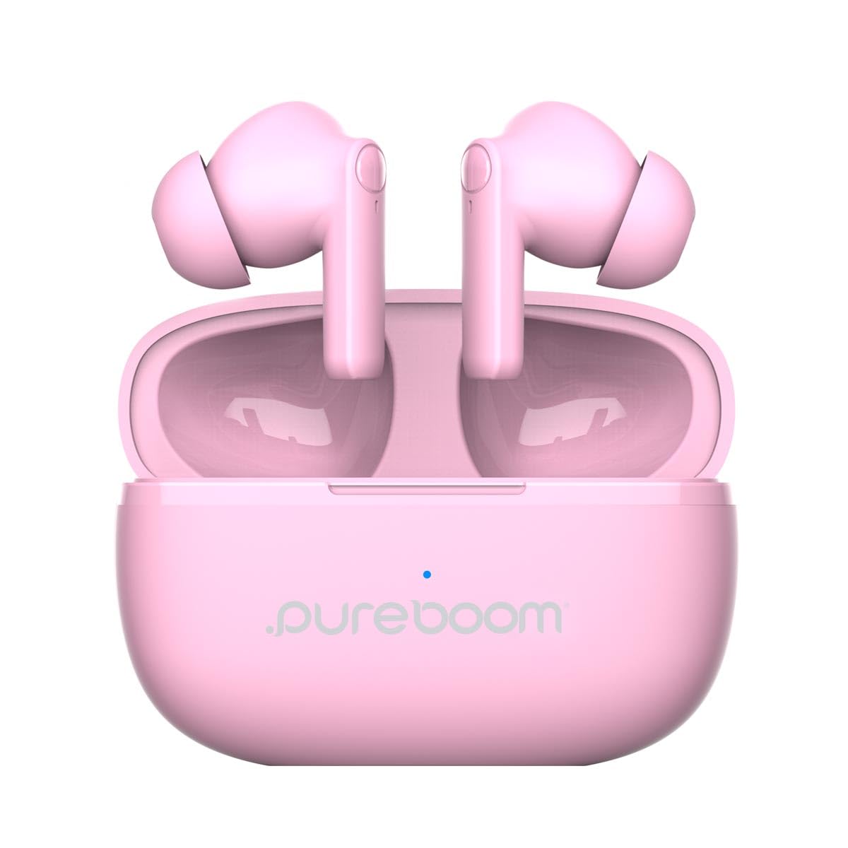PureGear PureBoom Earbuds in pink close-up for wireless listening on the go