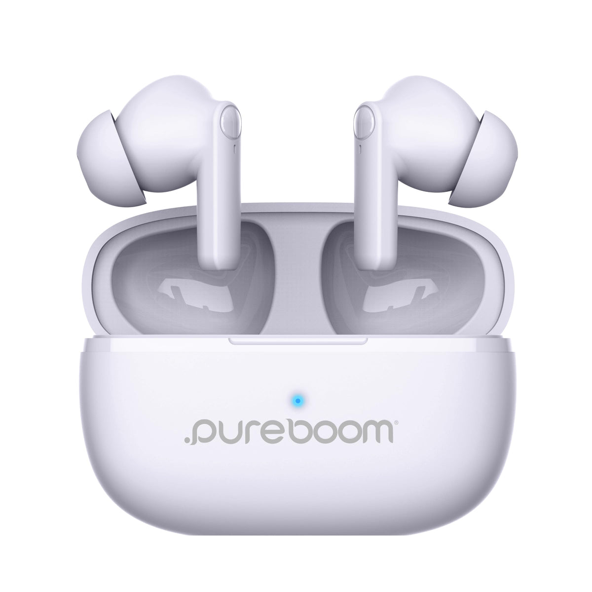 PureGear PureBoom wireless earbuds in soft lavender deliver immersive sound and comfort.