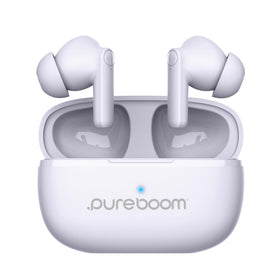PureGear PureBoom wireless earbuds in soft lavender deliver immersive sound and comfort.