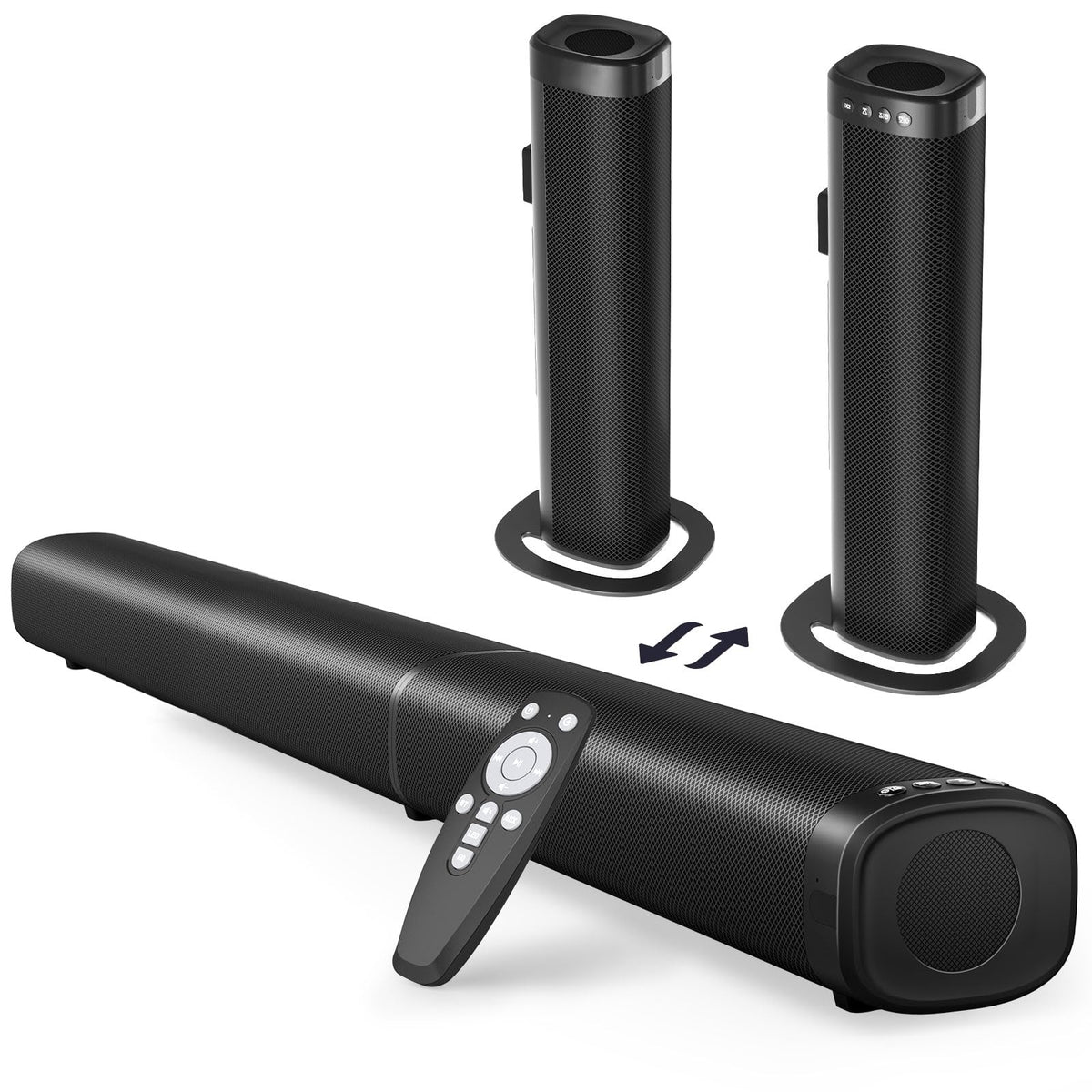Puriom front view showing sleek soundbar delivering clearer TV audio