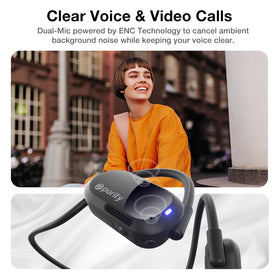 Purity Air Open Ear Headphones dual mics enable clear calls with noise cancellation.