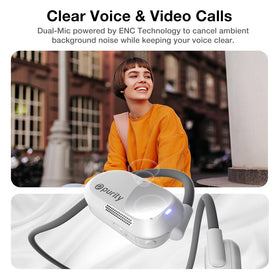 Purity Air Open Ear Headphones with dual mics for clear calls in noisy environments.