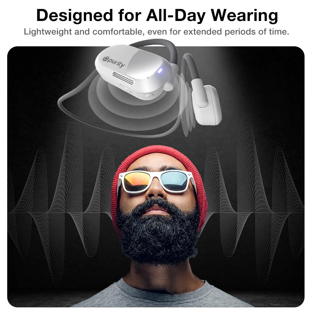 Purity Air Open Ear Headphones demonstrating IPX5 sweat resistance for outdoor runs.