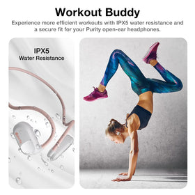 Purity Air Open Ear Headphones IPX5 sweat resistance during workouts.