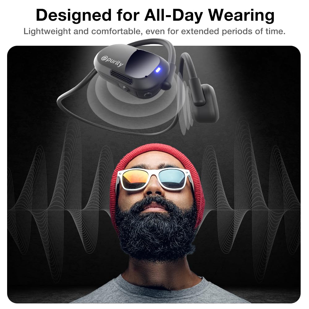 Purity Air Open Ear Headphones IPX5 water resistance for sweat sessions.