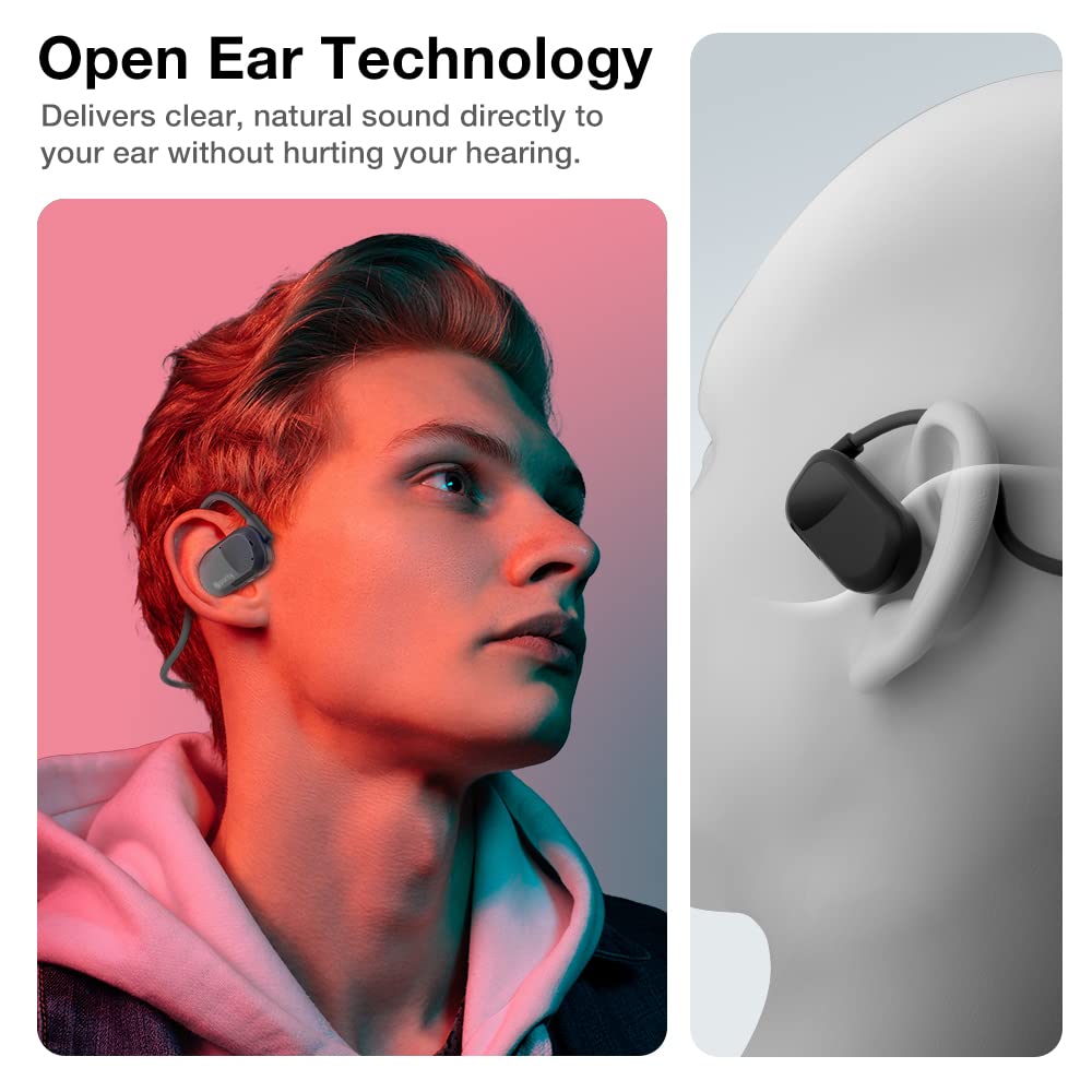 Purity Air Open Ear Headphones worn during a run for secure, aware listening.