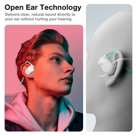 Purity Air Open Ear headphones worn during a workout for secure fit.