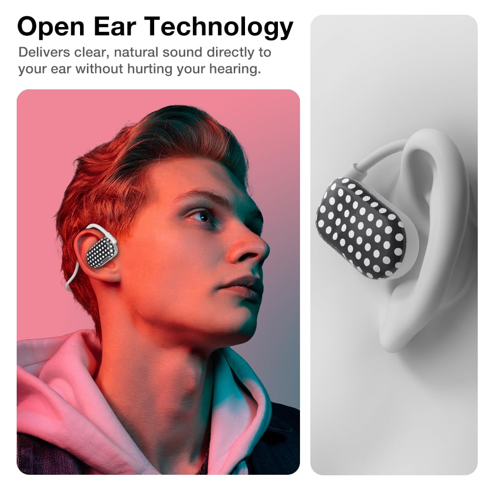 Purity Air Open Ear Headphones worn on head for secure, lightweight fit during activity
