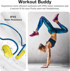 Purity Air Open Ear Headphones yellow blue design for sporty visibility