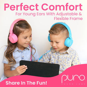 Puro Sound Labs folded headphones illustrating compact travel-friendly storage