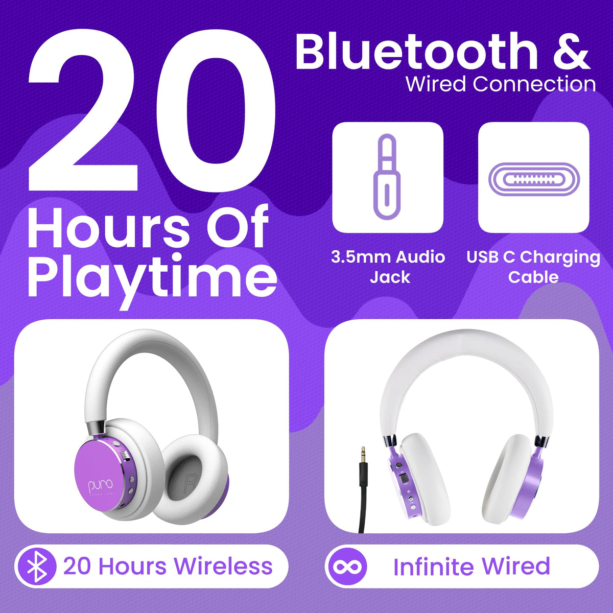 Purple BT2200 Plus ear cups shown for soft comfort during sessions