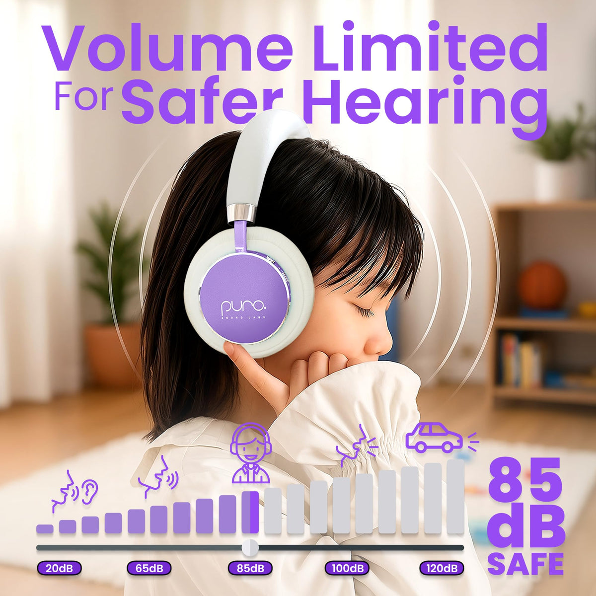 BT2200 Plus purple side view emphasizes easy-to-use controls for kids