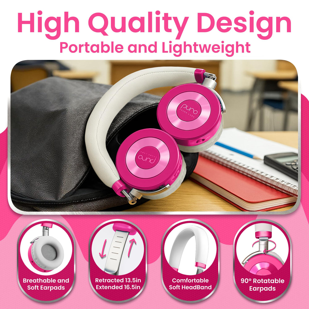 85 dB volume limit supports safer listening on tablets and devices.