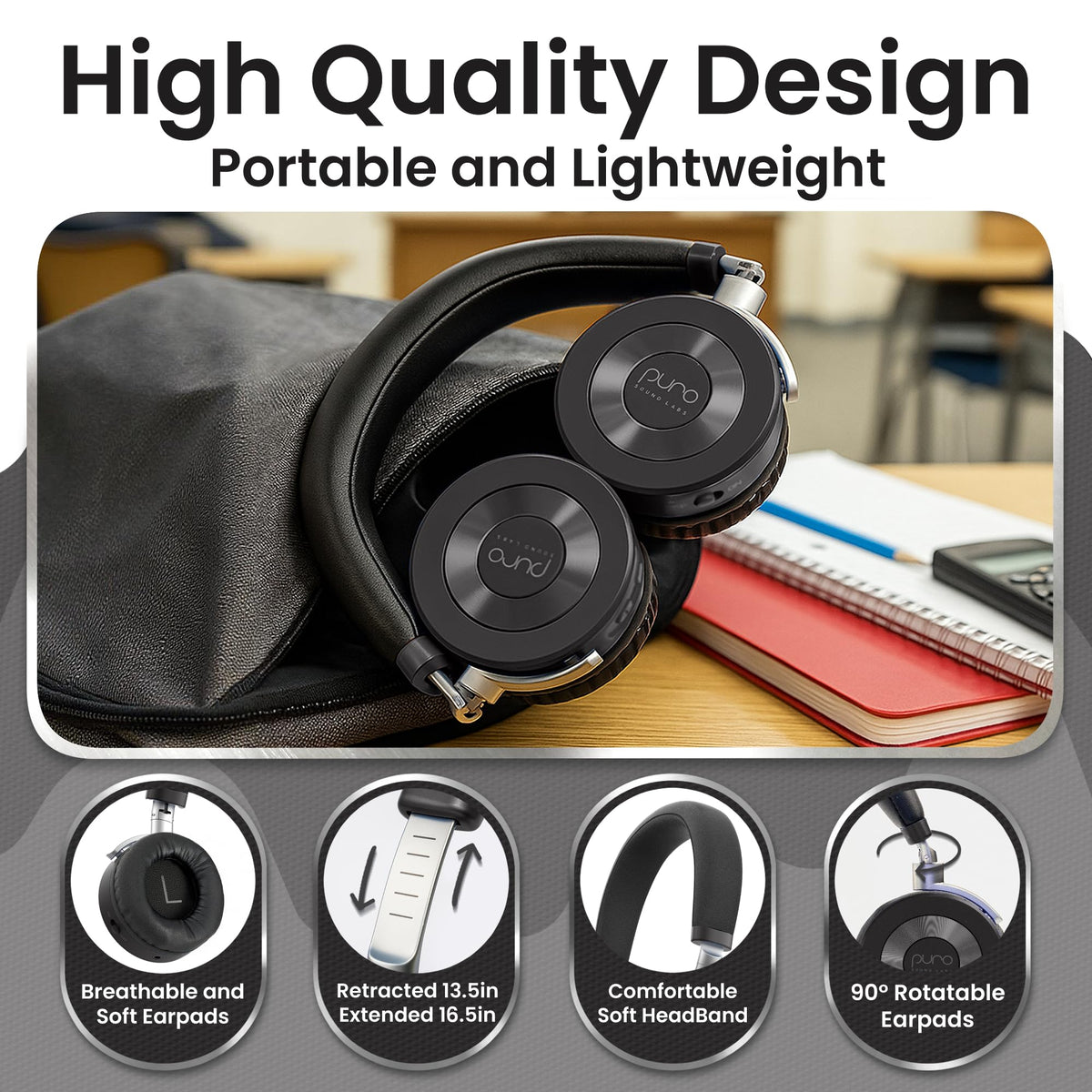 Puro Sound Labs JuniorJam Plus compact black design ideal for backpacks