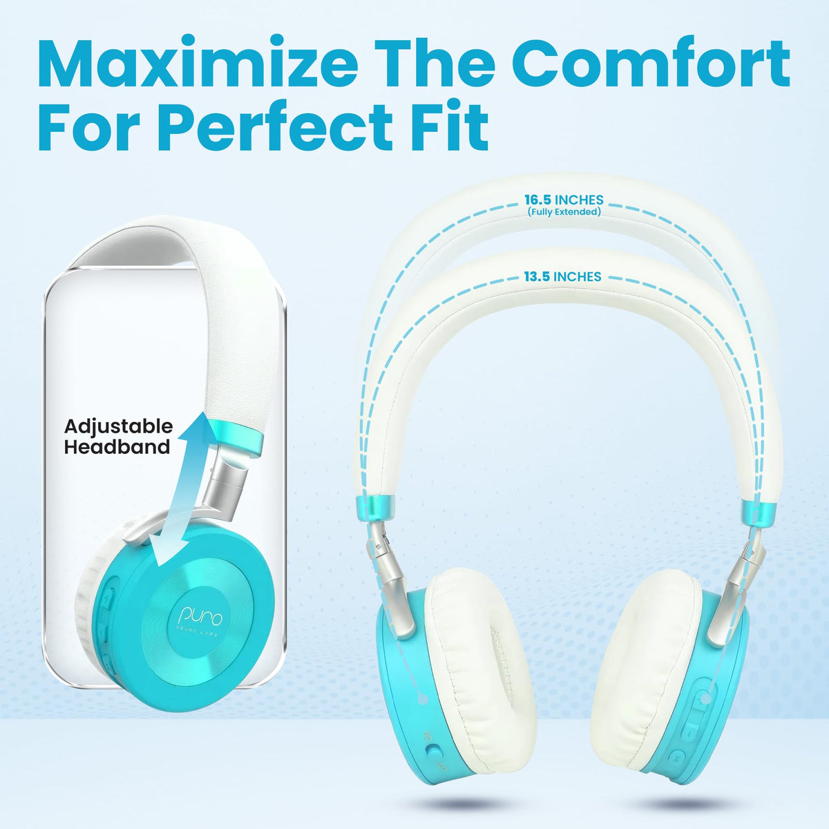Kid using JuniorJam Plus teal headphones with tablet for learning on the go