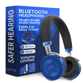 Puro JuniorJam Plus volume-limit headphones blue for safer kids listening.
