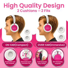 Puro BT2200 Plus pink foldable design for travel and storage.