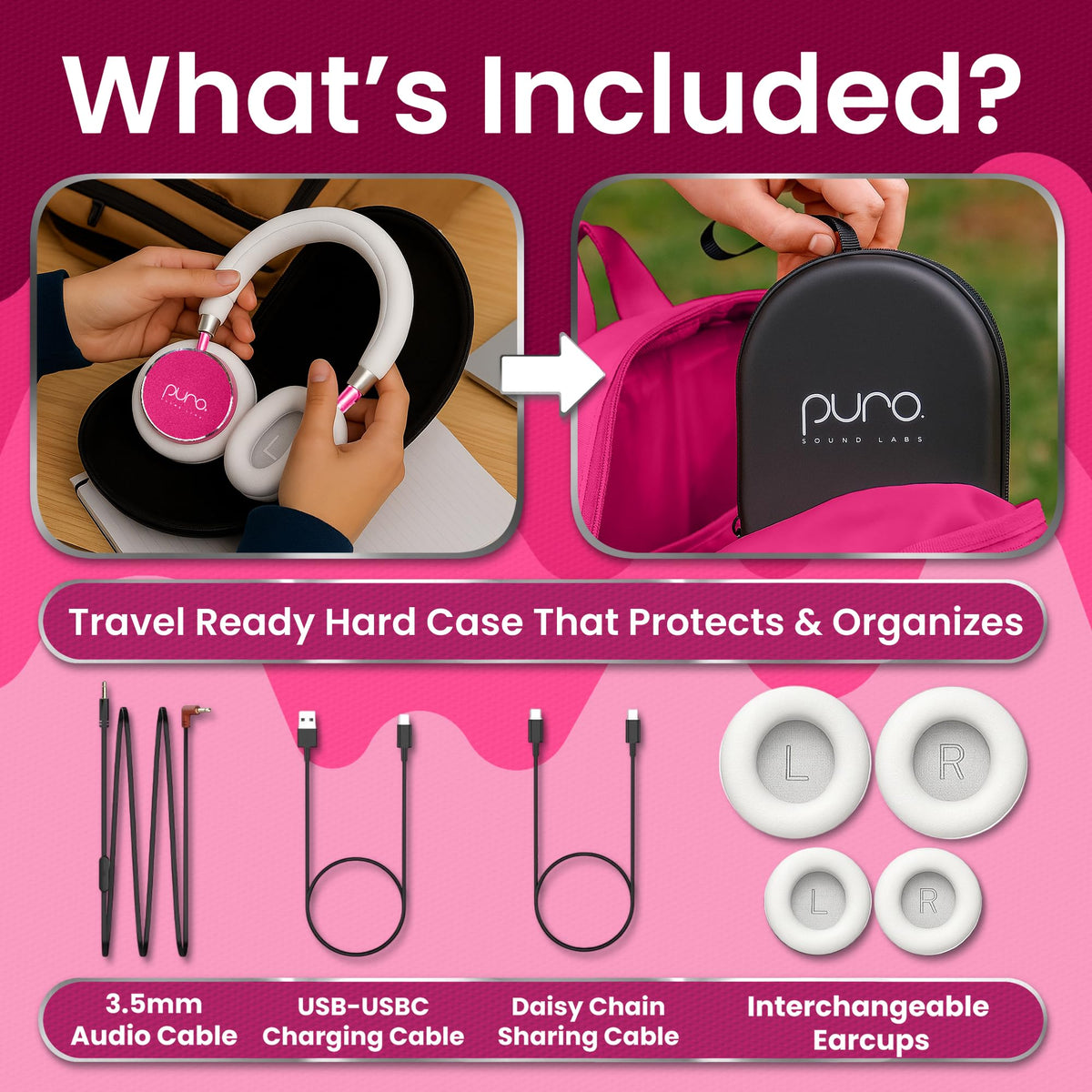 Puro BT2200 Plus pink protective travel case included.