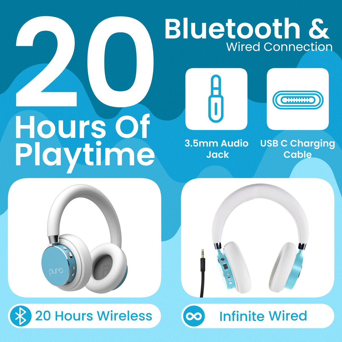 Puro Sound Labs BT2200 Plus teal long battery life up to 20 hours