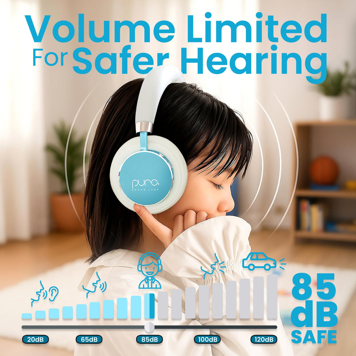 Puro Sound Labs BT2200 Plus teal volume limit 85db for safe listening