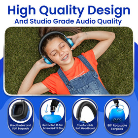 Kid wearing PuroQuiet Plus on a bus, enjoying wireless music