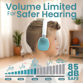 PuroQuiet Plus Teal headphones side view showing compact profile for travel.