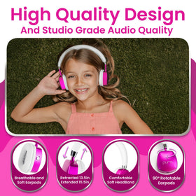 PuroQuiet Plus 35-hour battery life on pink headphones
