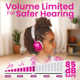 PuroQuiet Plus side view pink headphones show lightweight, on-ear fit